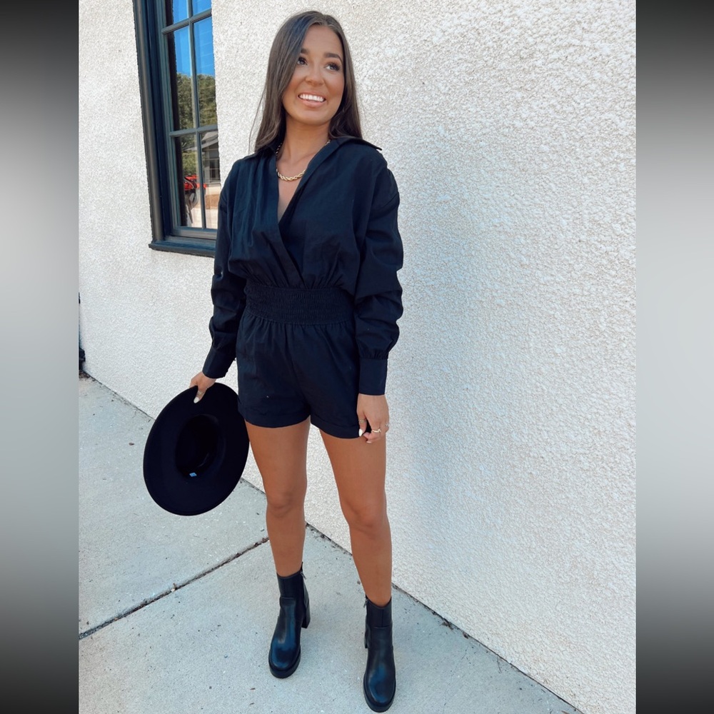 Stylish Black Romper with Long Sleeves
